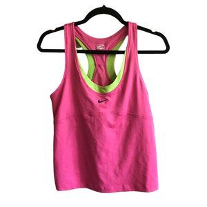 Nike Performance Center Swoosh Women Size Large Tank Top Pink Green Built-In Bra